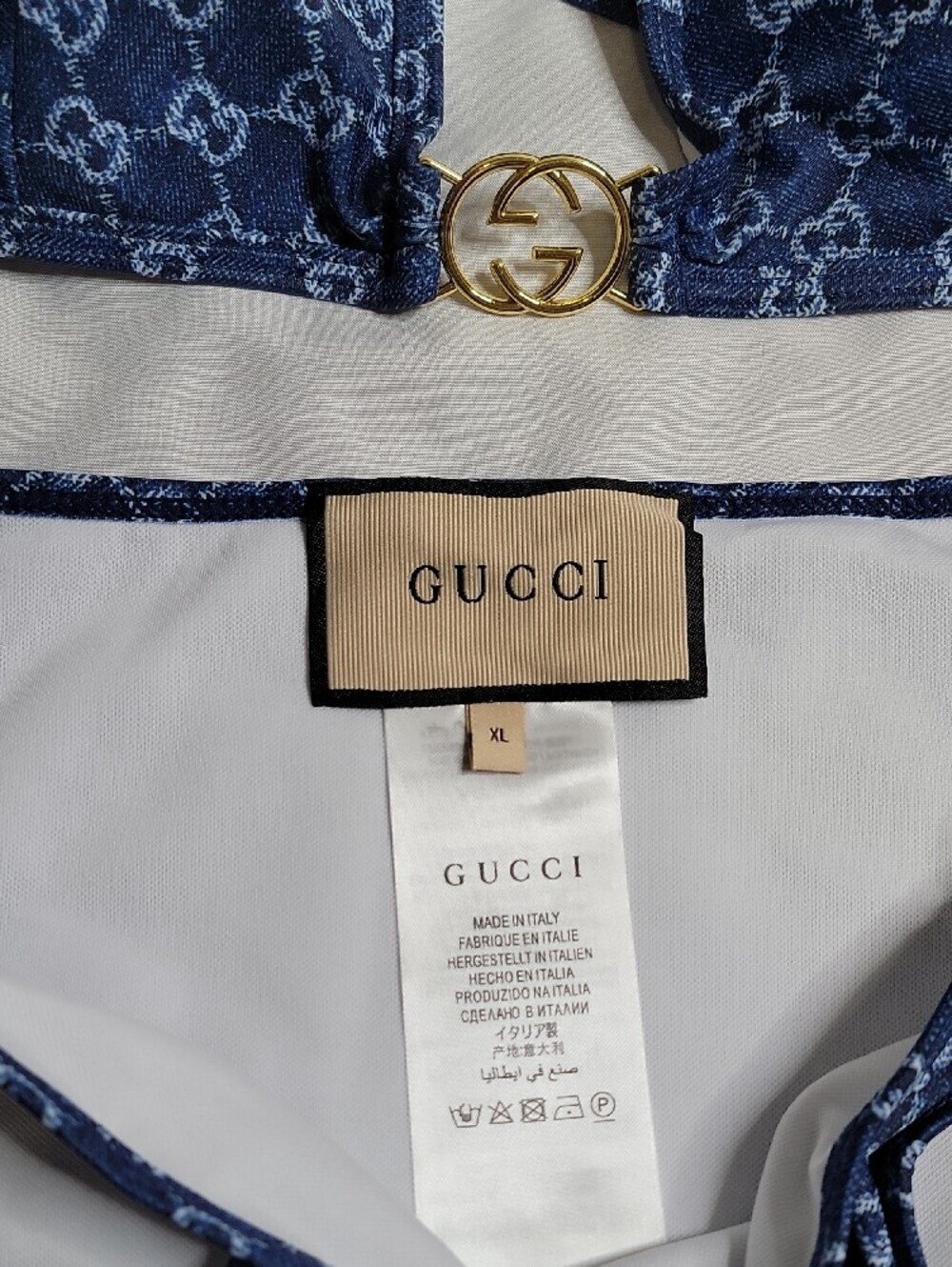 Gucci Navy Blue GG Logo Bikini Set with Gold Hardware - Picture 2 of 3